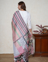Pearl white Floral embroidered kurta set with digital printed dupatta